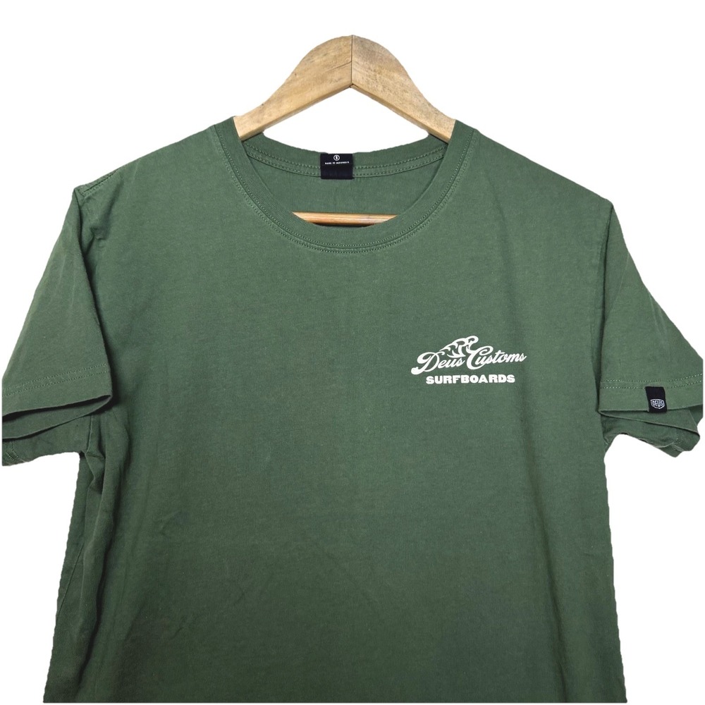 Deus Ex Machina Surfboards T-Shirt Men's Small Forest Green Cotton Graphic Tee